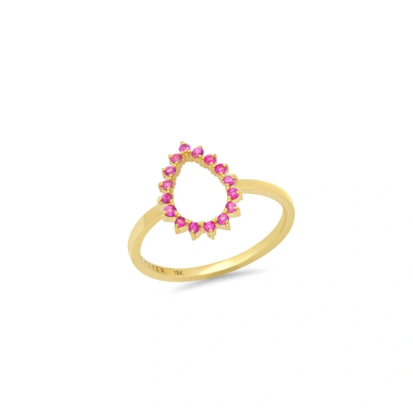Jennifer Meyer Mini 3 Prong Pink Sapphire Open Teardrop Ring in 18K Yellow Gold | Fine Rings | Coveti