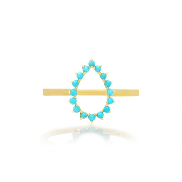 Jennifer Meyer Mini 3 Prong Turquoise Open Teardrop Ring in 18K Yellow Gold | Fine Rings | Coveti