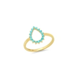 Jennifer Meyer Mini 3 Prong Turquoise Open Teardrop Ring in 18K Yellow Gold | Fine Rings | Coveti