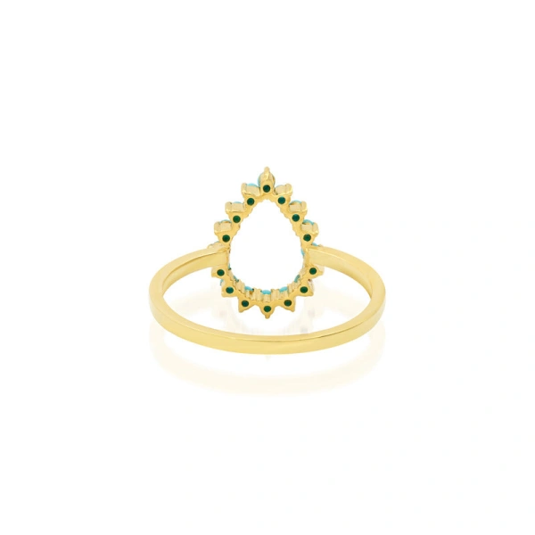 Jennifer Meyer Mini 3 Prong Turquoise Open Teardrop Ring in 18K Yellow Gold | Fine Rings | Coveti