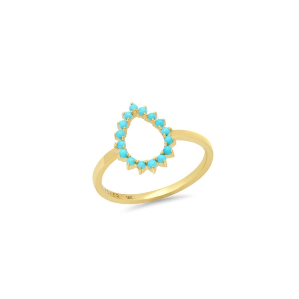 Jennifer Meyer Mini 3 Prong Turquoise Open Teardrop Ring in 18K Yellow Gold | Fine Rings | Coveti