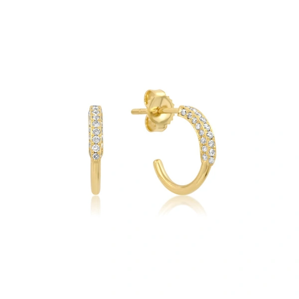 Jennifer Meyer Mini 3 Sided Diamond Hoops in 18K Yellow Gold | Fine Earrings | Coveti