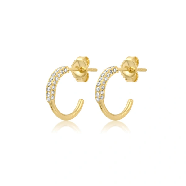 Jennifer Meyer Mini 3 Sided Diamond Hoops in 18K Yellow Gold | Fine Earrings | Coveti