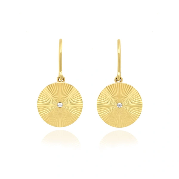 Mini 70's Disc Drop Earrings in 18K Yellow Gold