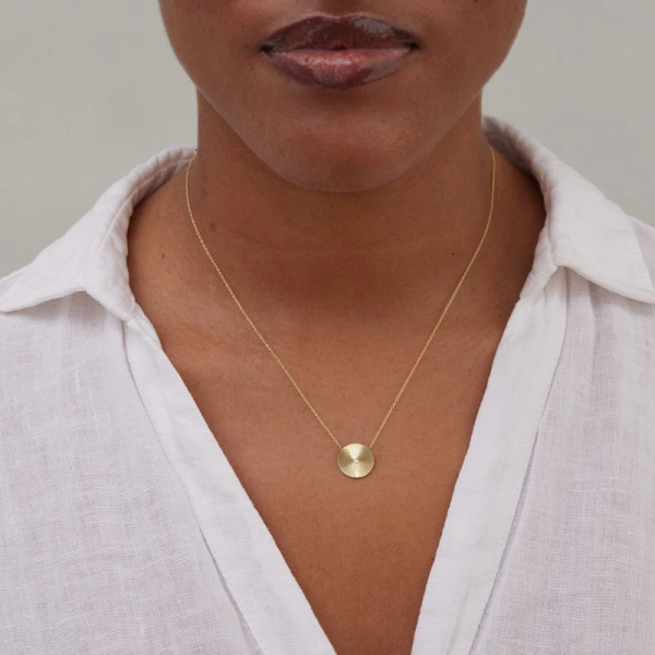 Jennifer Meyer Mini 70's Disc Necklace in 18K Yellow Gold | Fine Necklaces | Coveti