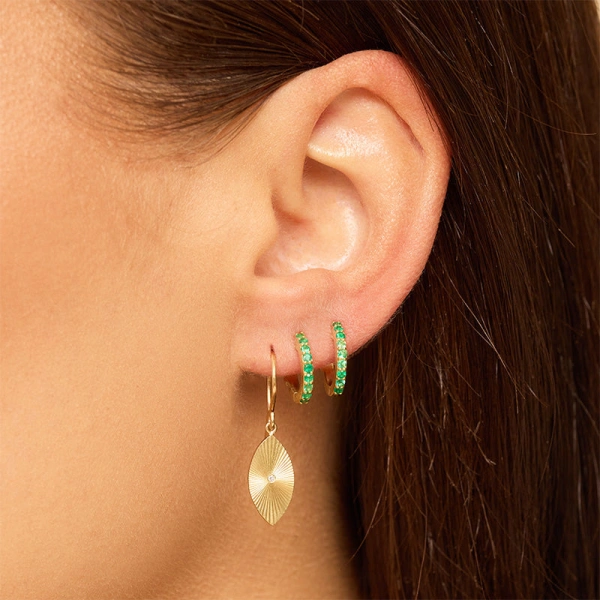 Jennifer Meyer Mini 70's Evil Eye Earrings in 18K Yellow Gold | Fine Earrings | Coveti
