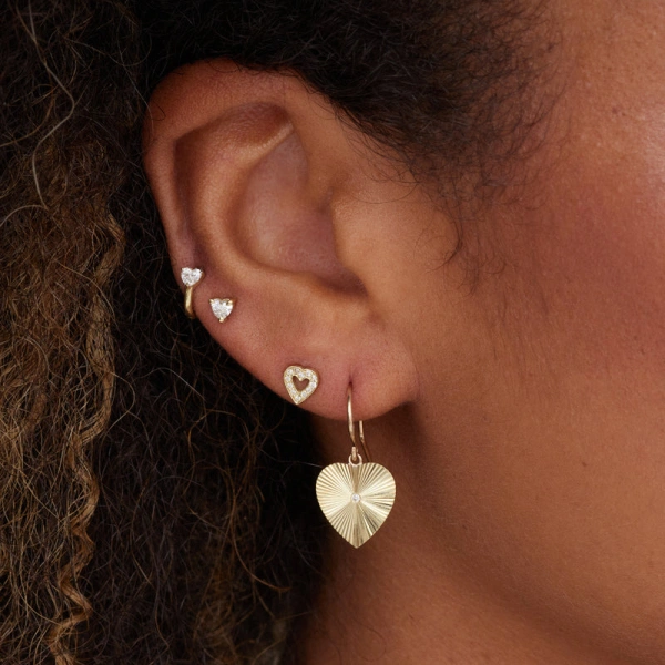 Jennifer Meyer Mini 70's Heart Drop Earrings in 18K Yellow Gold | Fine Earrings | Coveti