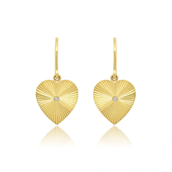 Jennifer Meyer Mini 70's Heart Drop Earrings in 18K Yellow Gold | Fine Earrings | Coveti