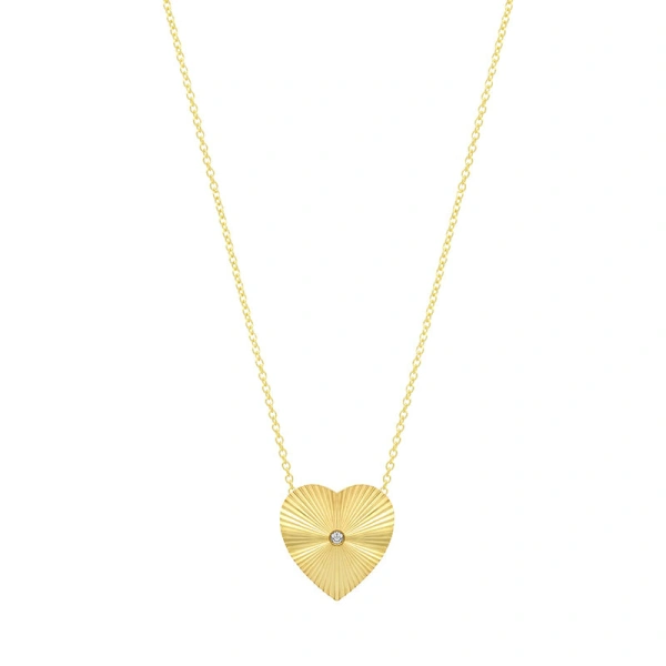Jennifer Meyer Mini 70's Heart Necklace With Diamond Accent in 18K Yellow Gold | Fine Necklaces | Coveti