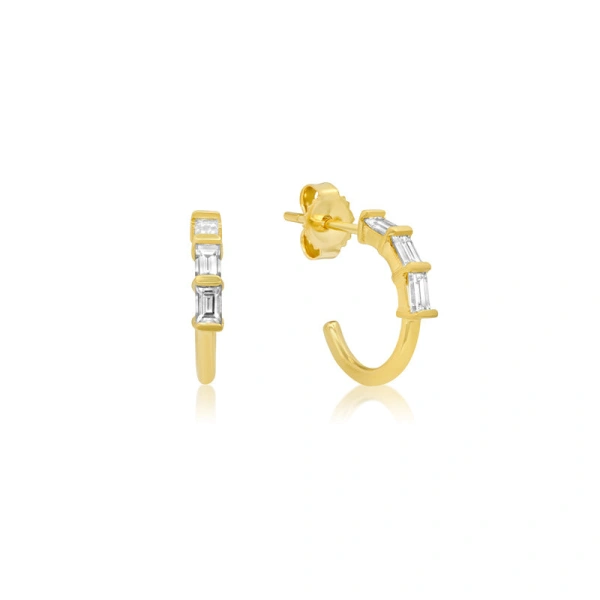 Jennifer Meyer Mini Baguette Cut Diamond Hoops in 18K Yellow Gold | Fine Earrings | Coveti