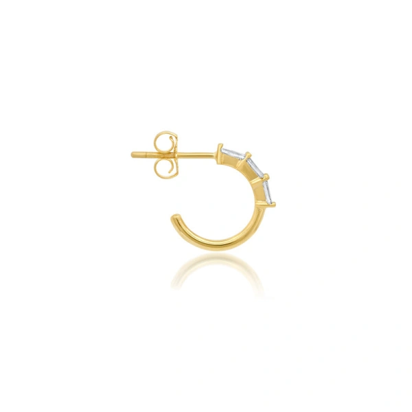 Jennifer Meyer Mini Baguette Cut Diamond Hoops in 18K Yellow Gold | Fine Earrings | Coveti