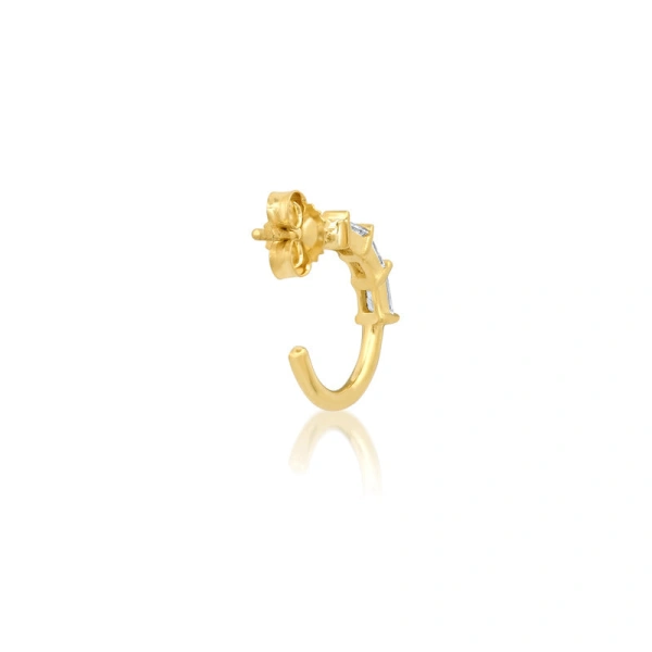 Jennifer Meyer Mini Baguette Cut Diamond Hoops in 18K Yellow Gold | Fine Earrings | Coveti