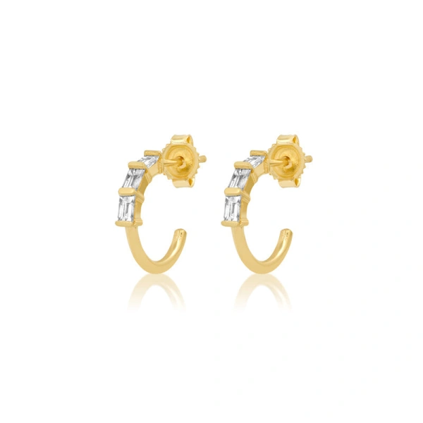 Jennifer Meyer Mini Baguette Cut Diamond Hoops in 18K Yellow Gold | Fine Earrings | Coveti