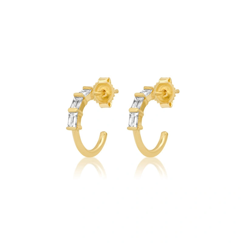 Jennifer Meyer Mini Baguette Cut Diamond Hoops in 18K Yellow Gold Jennifer Meyer Mini Baguette Cut Diamond Hoops in 18K Yellow Gold | Fine Earrings | Coveti