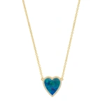Jennifer Meyer Mini Blue Boulder Opal Inlay Heart Necklace with Diamonds in 18K Yellow Gold | Fine Necklaces | Coveti