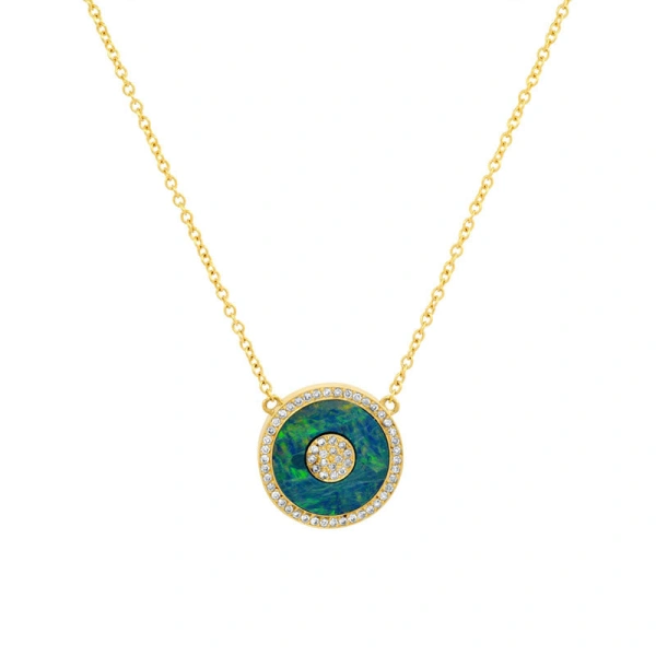 Jennifer Meyer Mini Blue Boulder Opal and Diamond Inlay Evil Eye Necklace in 18K Yellow Gold | Fine Necklaces | Coveti