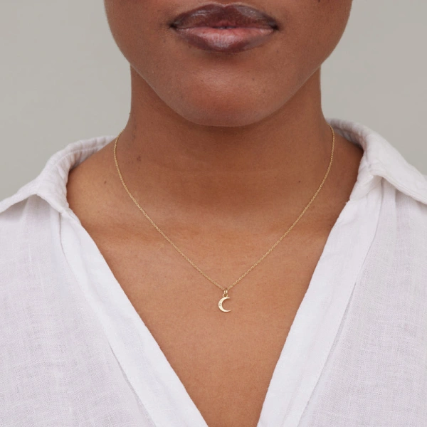Jennifer Meyer Mini Carson Moon Necklace in 18K Yellow Gold | Fine Necklaces | Coveti