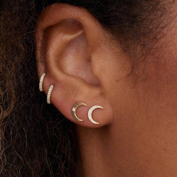 Jennifer Meyer Mini Carson Moon Studs in 18K Yellow Gold | Fine Earrings | Coveti