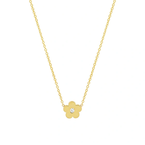 Mini Daisy Necklace with Diamond Center in 18K Yellow Gold
