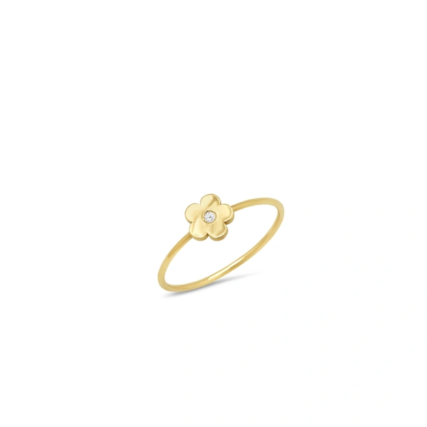 Jennifer Meyer Mini Daisy Ring with Diamond Center in 18K Yellow Gold | Fine Rings | Coveti