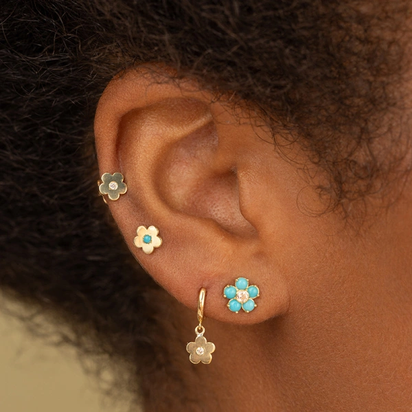 Jennifer Meyer Mini Daisy Studs with Diamond Center in 18K Yellow Gold | Fine Earrings | Coveti