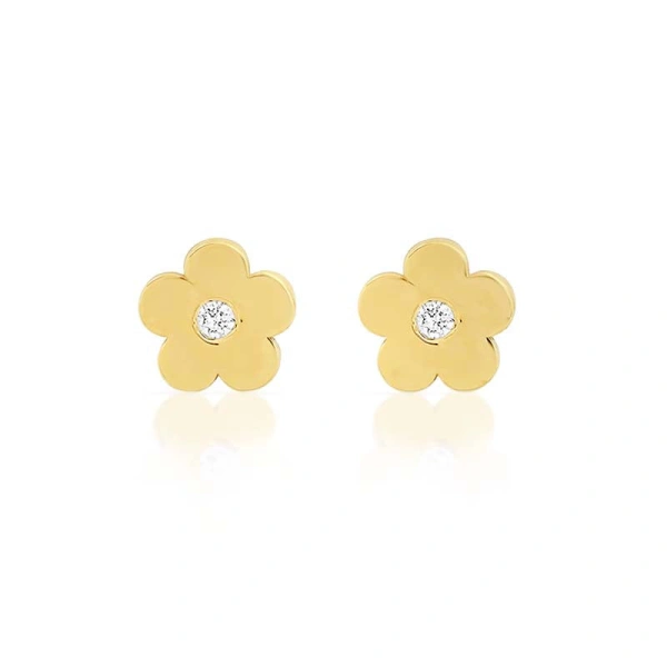 Jennifer Meyer Mini Daisy Studs with Diamond Center in 18K Yellow Gold | Fine Earrings | Coveti