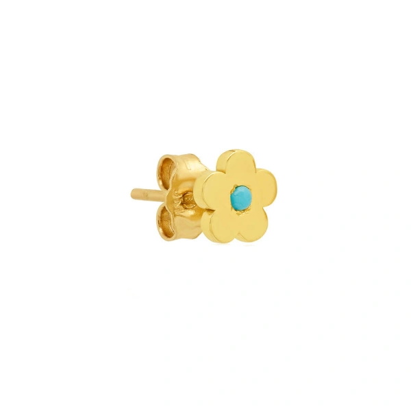Jennifer Meyer Mini Daisy Studs with Turquoise Center in 18K Yellow Gold | Fine Earrings | Coveti