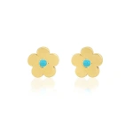 Jennifer Meyer Mini Daisy Studs with Turquoise Center in 18K Yellow Gold | Fine Earrings | Coveti
