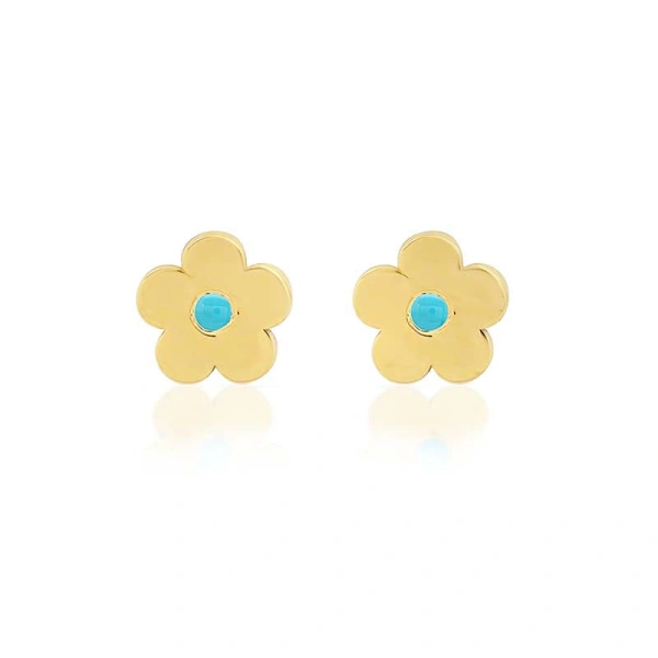 Mini Daisy Studs with Turquoise Center in 18K Yellow Gold