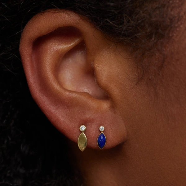 Jennifer Meyer Mini Diamond Bezel and Marquise Studs in 18K Yellow Gold | Fine Earrings | Coveti