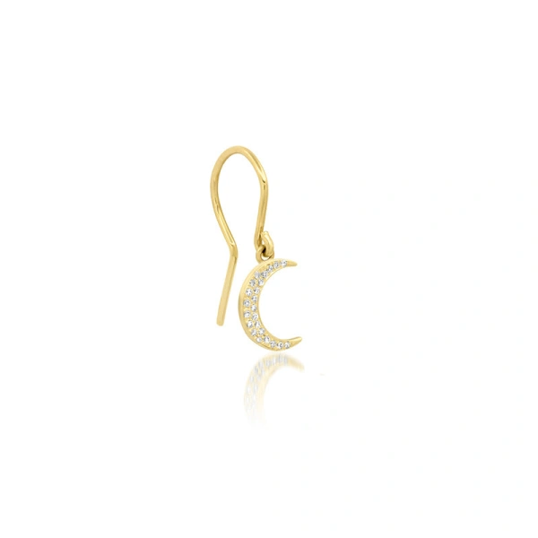 Jennifer Meyer Mini Diamond Carson Moon Drop Earrings in 18K Yellow Gold | Fine Earrings | Coveti