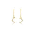 Jennifer Meyer Mini Diamond Carson Moon Drop Earrings in 18K Yellow Gold | Fine Earrings | Coveti