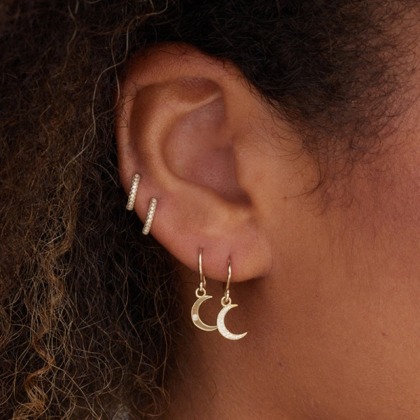 Jennifer Meyer Mini Diamond Carson Moon Drop Earrings in 18K Yellow Gold | Fine Earrings | Coveti