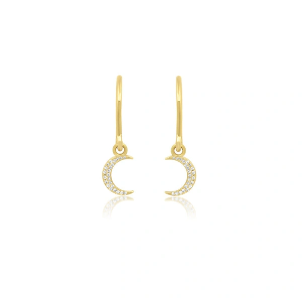 Jennifer Meyer Mini Diamond Carson Moon Drop Earrings in 18K Yellow Gold | Fine Earrings | Coveti