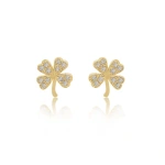 Jennifer Meyer Mini Diamond Clover Studs in 18K Yellow Gold | Fine Earrings | Coveti