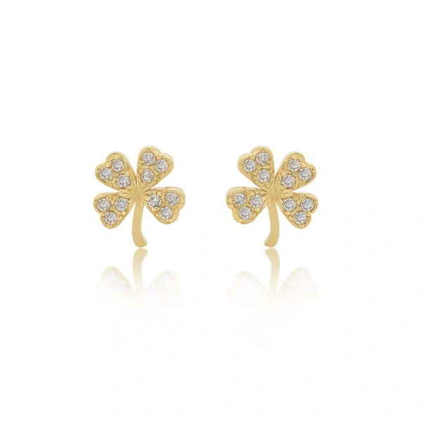 Jennifer Meyer Mini Diamond Clover Studs in 18K Yellow Gold | Fine Earrings | Coveti