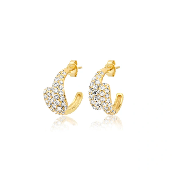 Jennifer Meyer Mini Diamond Double Dome Hoops in 18K Yellow Gold | Fine Earrings | Coveti