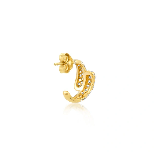 Jennifer Meyer Mini Diamond Double Dome Hoops in 18K Yellow Gold | Fine Earrings | Coveti