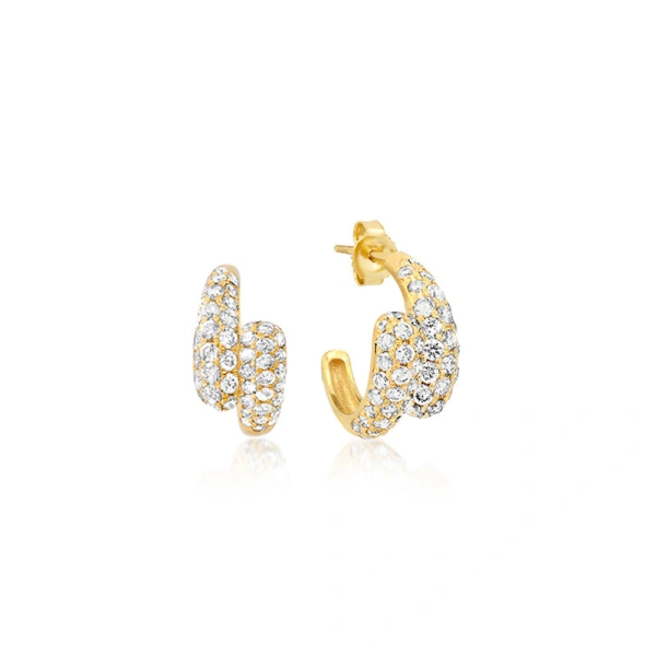 Jennifer Meyer Mini Diamond Double Dome Hoops in 18K Yellow Gold | Fine Earrings | Coveti