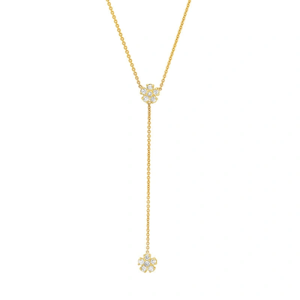Mini Diamond Flower Lariat in 18K Yellow Gold