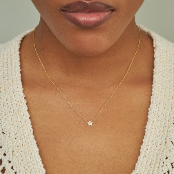 Jennifer Meyer Mini Diamond Flower Necklace in 18K Yellow Gold | Fine Necklaces | Coveti
