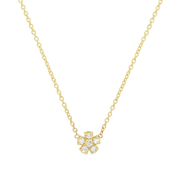 Jennifer Meyer Mini Diamond Flower Necklace in 18K Yellow Gold | Fine Necklaces | Coveti