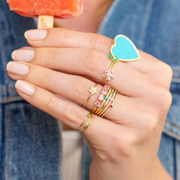 Jennifer Meyer Mini Diamond Flower Ring in 18K Yellow Gold | Fine Rings | Coveti