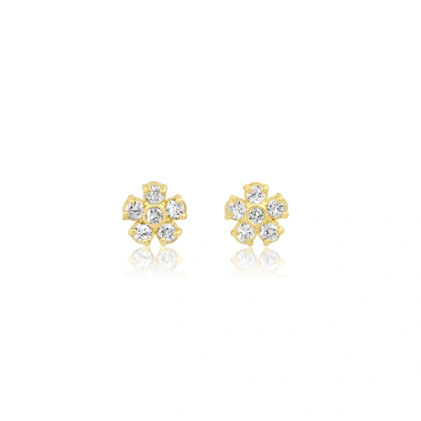 Jennifer Meyer Mini Diamond Flower Studs in 18K Yellow Gold | Fine Earrings | Coveti