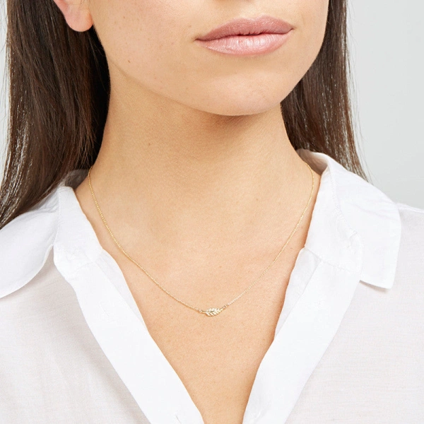 Jennifer Meyer Mini Diamond Leaf Necklace in 18K Yellow Gold | Fine Necklaces | Coveti