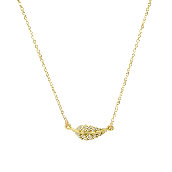 Jennifer Meyer Mini Diamond Leaf Necklace in 18K Yellow Gold | Fine Necklaces | Coveti