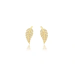 Jennifer Meyer Mini Diamond Leaf Studs in 18K Yellow Gold | Fine Earrings | Coveti