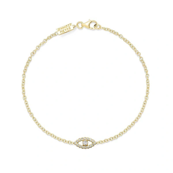 Jennifer Meyer Mini Diamond Open Evil Eye Bracelet in 18K Yellow Gold | Fine Bracelets | Coveti