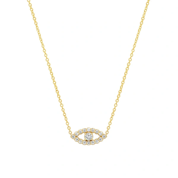 Jennifer Meyer Mini Diamond Open Evil Eye Necklace in 18K Yellow Gold | Fine Necklaces | Coveti