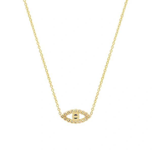 Jennifer Meyer Mini Diamond Open Evil Eye Necklace with Blue Sapphire Center in 18K Yellow Gold | Fine Necklaces | Coveti